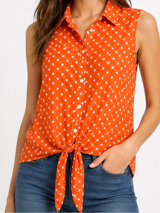 Speechless Tops - Sheer Chiffon Polka Dot Blouse Top orange white lace size L